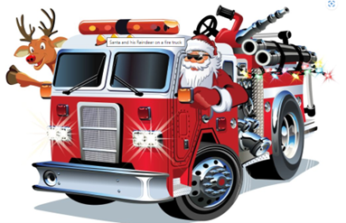 Santa in a Fire Truck with a reindeer
