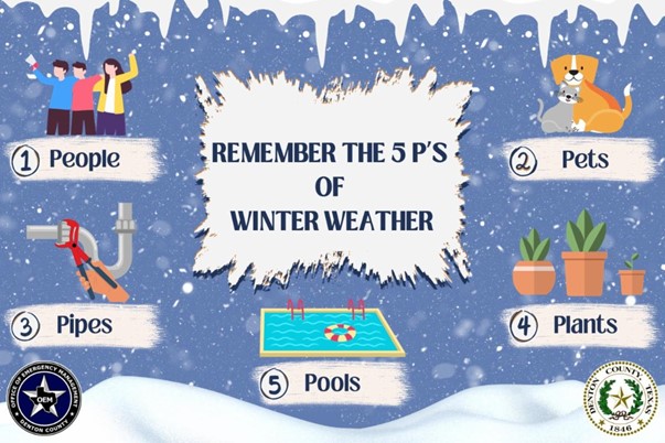 Remember the 5 P's of Winter Weather, People, Pipes, Pools, Pets and Plants