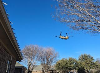 Chinook Helicopter over Double Oak Town Hall